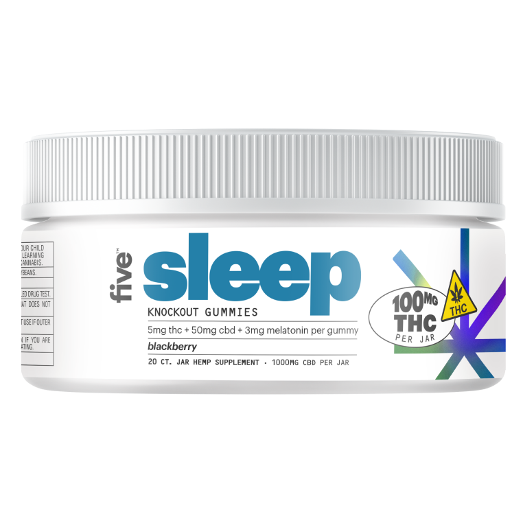 Five Full Spectrum Knock Out, High Potency Sleep Gummy, Blackberry, 50mg CBD, 5mg THC, 20ct
