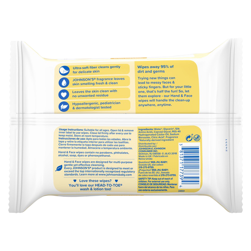Johnson's Hand & Face Wipes 25ct