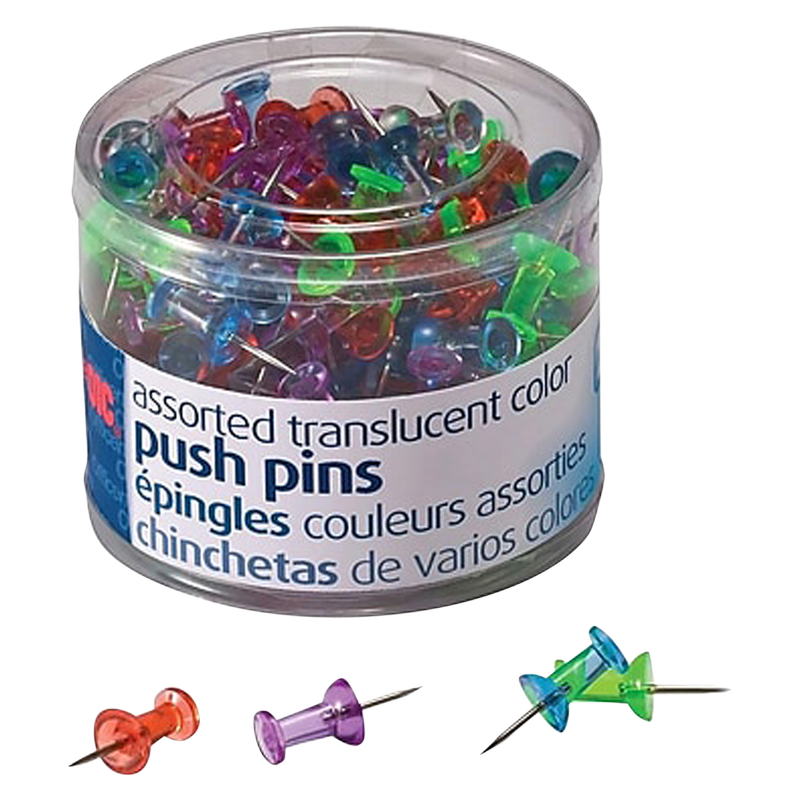 Staples Translucent Colored Push Pins 200ct
