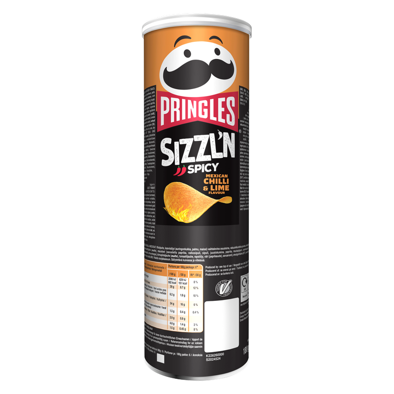 Pringles Sizzl'n Spicy Mexican Chilli & Lime Flavour, 180g