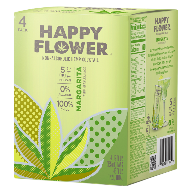 Happy Flower Margarita con 5 mg de THC, paquete de 4 latas de 12 oz