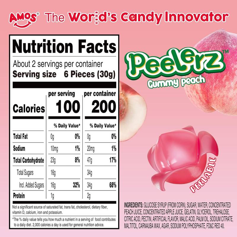 Amos Peelerz Gummy Peach, 6 oz