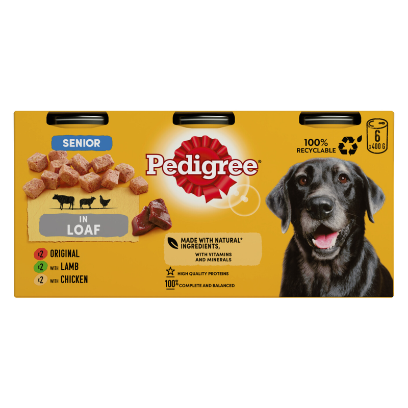 Pedigree Senior Wet Dog Food Tins Meat in Loaf, 6 x 400g