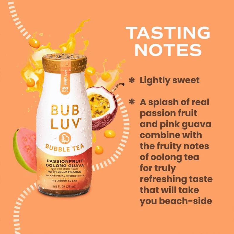 BUBLUV Passionfruit Oolong Guava Low-Sugar Bubble Tea with Jelly Pearls 9.5oz Btl