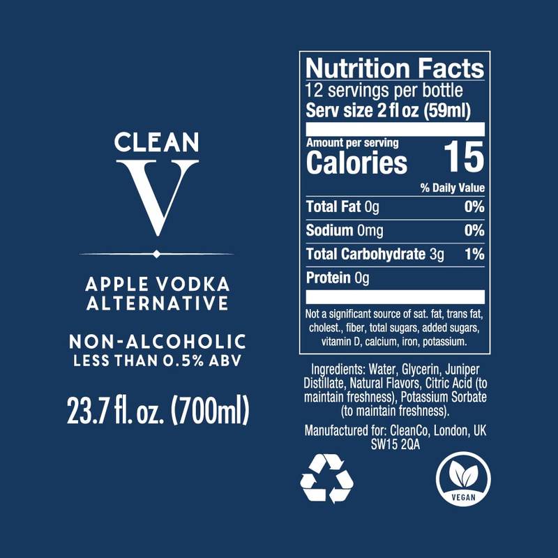 Clean V Non-Alcoholic Apple Vodka Alternative Spirit (700ml)