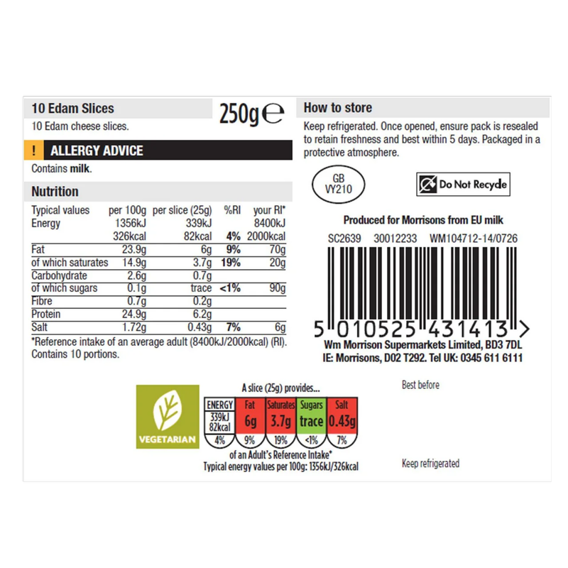 Morrisons Edam Slices, 250g