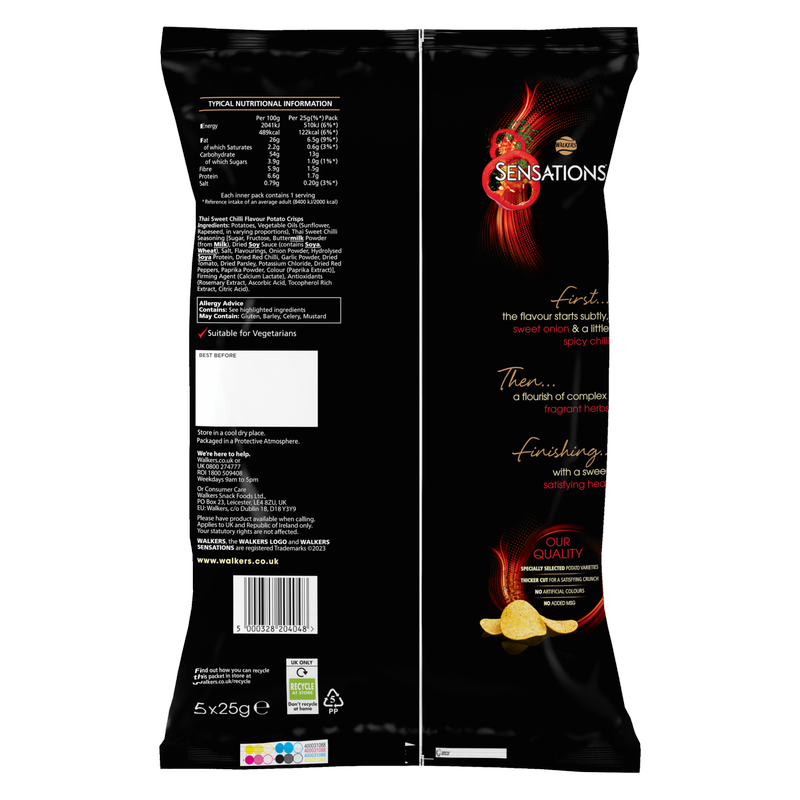 Walkers Sensations Thai Sweet Chilli Crisps, 5 x 25g