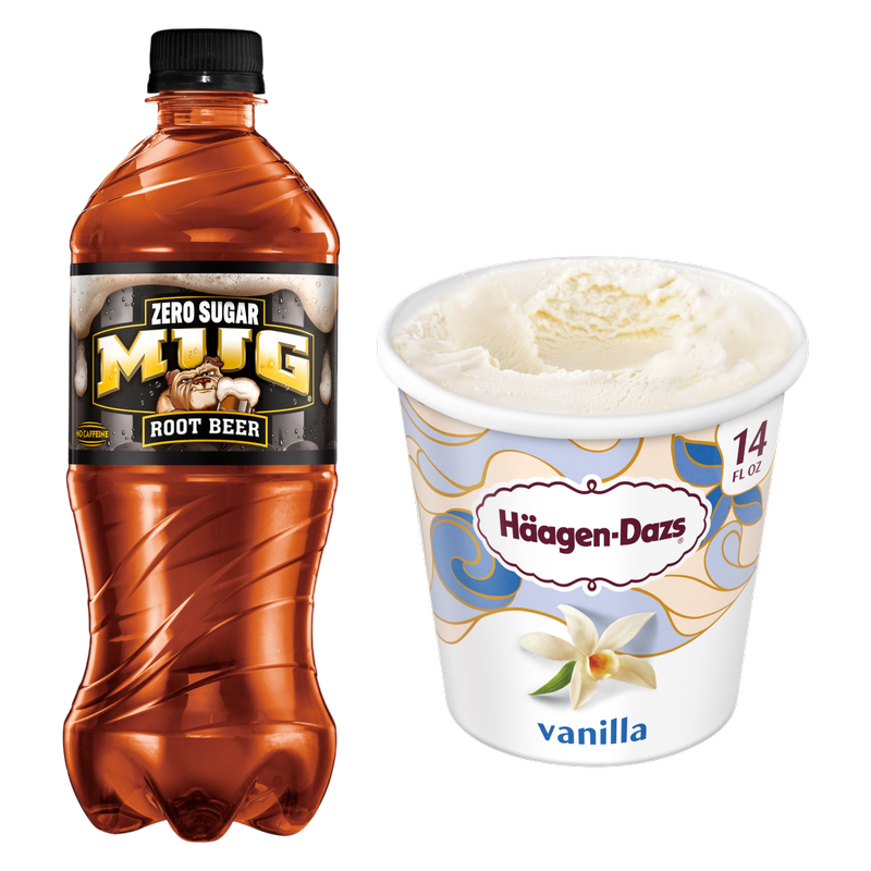 Mug Zero Sugar Soda Root Beer 20oz & Haagen-Dazs Vanilla Ice Cream Pint