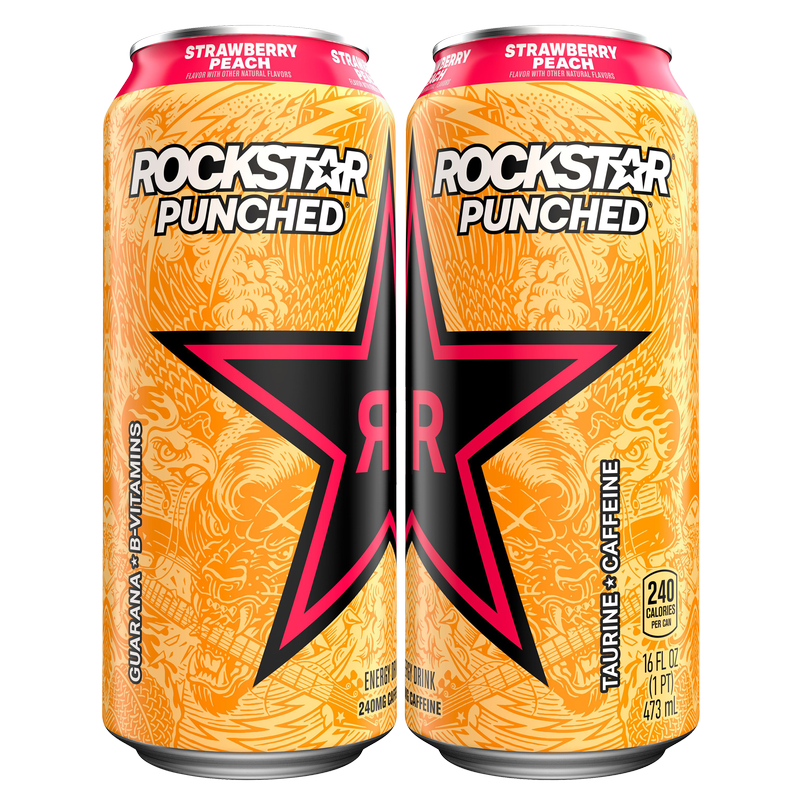 Rockstar Punched Strawberry Peach 16oz Can