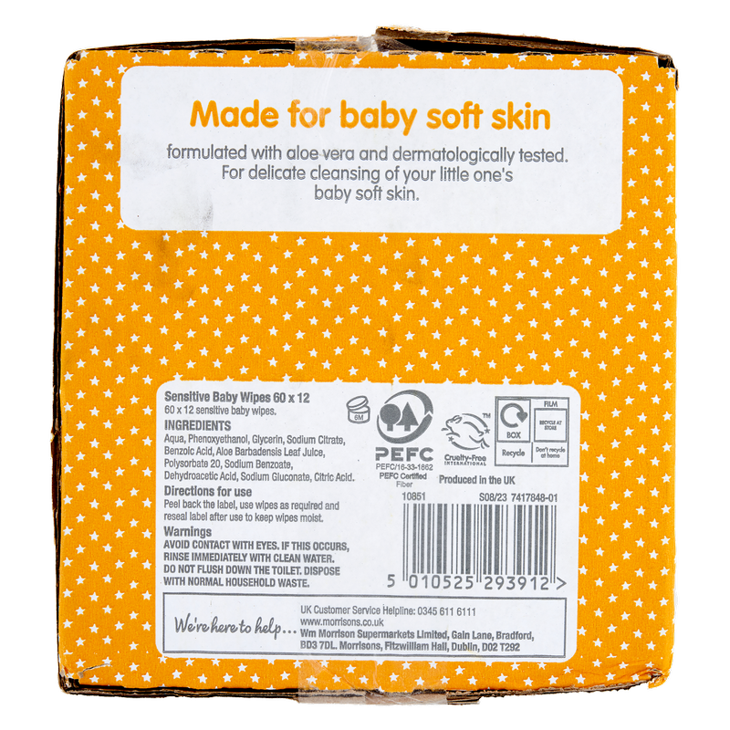 Nutmeg Sensitive Fragrance Free Baby Wipes, 12 x 60pcs