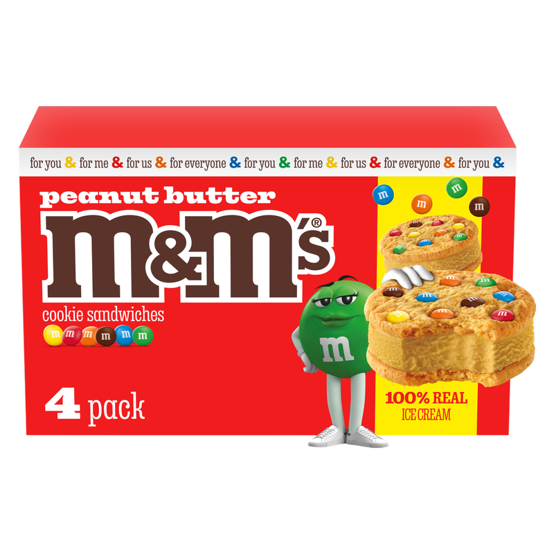M&M'S Peanut Butter Ice Cream Cookie Sandwiches, 4ct