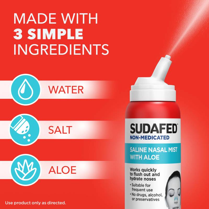 Sudafed Non-Medicated Saline Nasal Mist with Aloe, 3 Fl. Oz