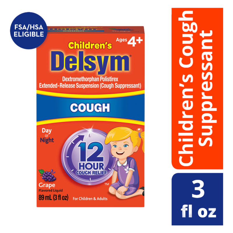 Delsym Children's Cough Suppressant Liquid, Grape Flavor, 3 Ounce