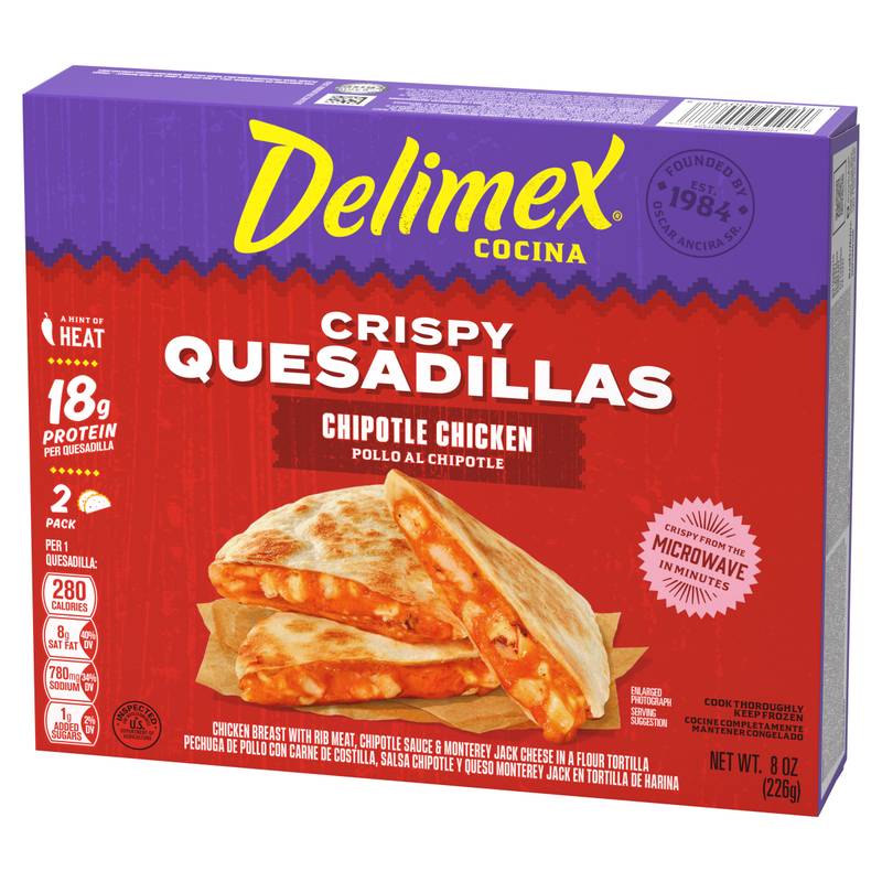 Delimex Chipotle Chicken Crispy Quesadillas, 8oz. 