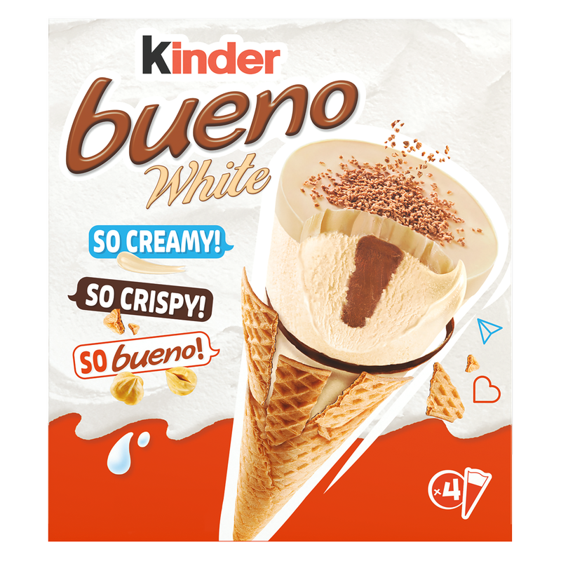 Kinder Bueno White Ice Cream Cone, 4 x 90ml