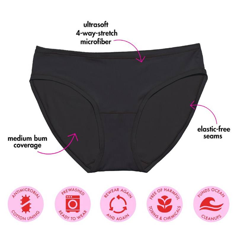 Panic Panties 4-Way Stretch Bikini Cut, Black, S/M