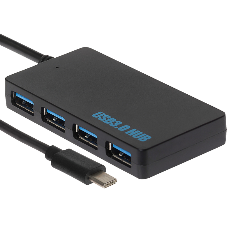 Nikkai USB-C to USB-A 4 Port Hub, Black, 1pcs