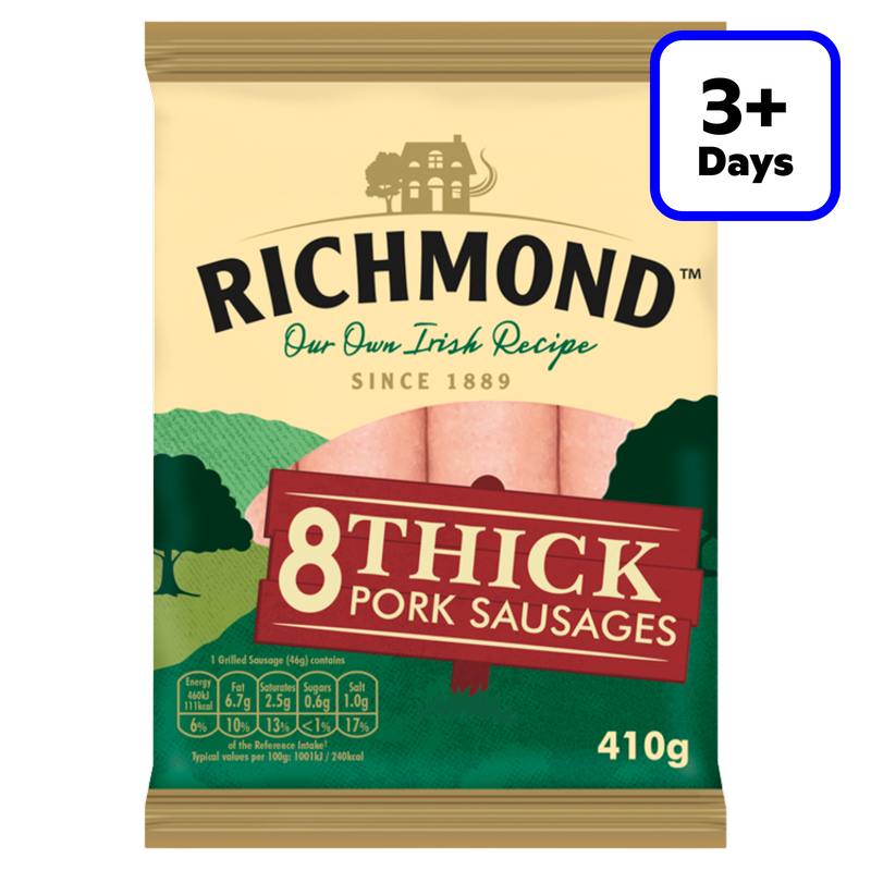 Richmond 8 Thick Pork Sausages, 410g