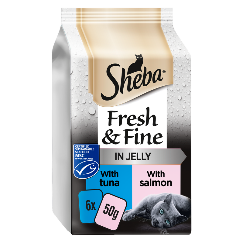 Sheba Fresh & Fine Salmon and Tuna in Jelly, 6 x 50g