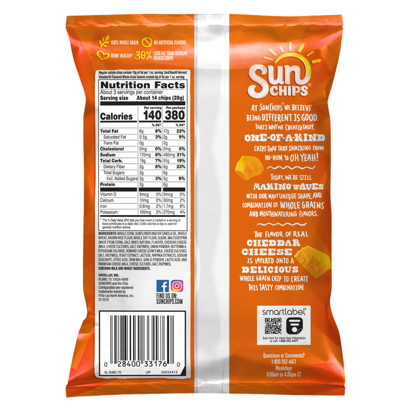 SunChips Whole Grain Snacks, Harvest Cheddar Flavored, 2.75oz