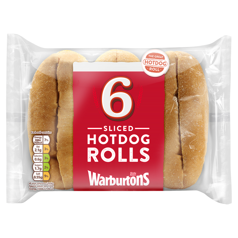 Warburtons Hot Dog Rolls, 6pcs