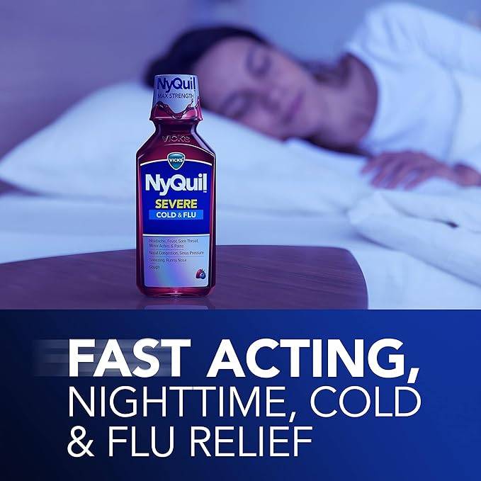 Vicks NyQuil SEVERE Cold & Flu Liquid Medicine, Berry, 12 FL OZ