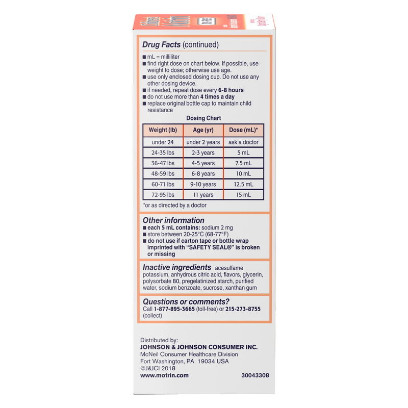 Children's Motrin Oral Suspension Dye-Free Berry, 4 Fl. Oz