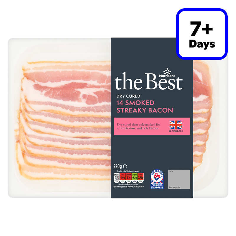 Morrisons The Best Dry Cured Smoked Streaky Bacon, 220g