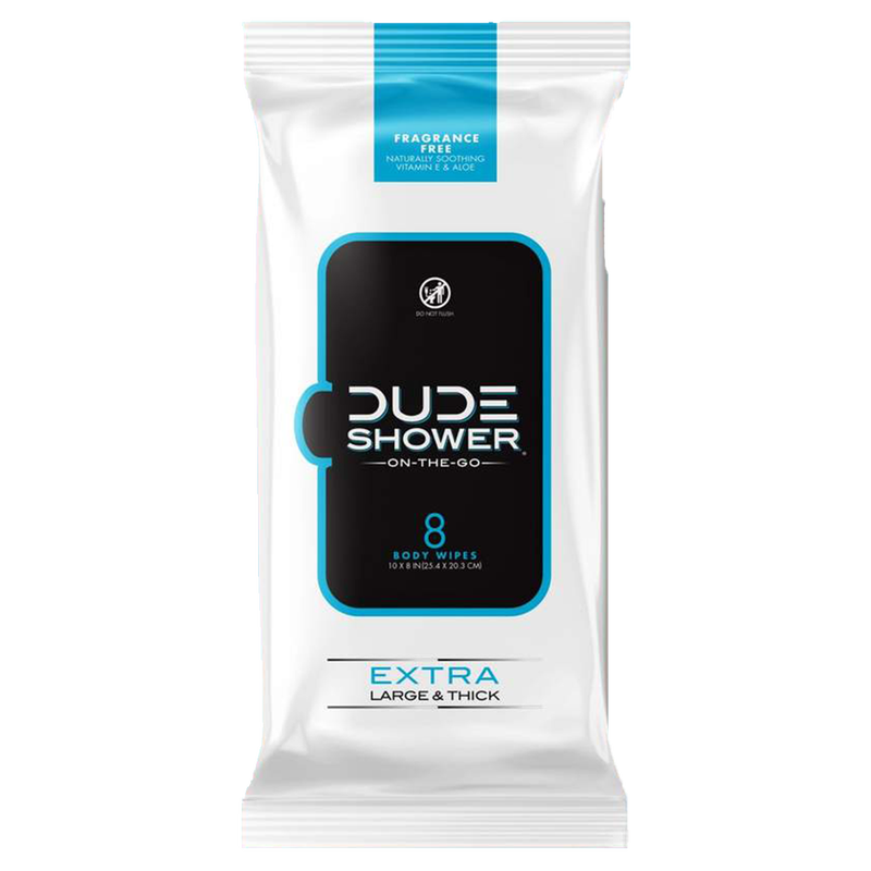 DUDE Shower On the Go Body Wipes Dispenser Fragrance-Free with Vitamin E and Aloe 8ct