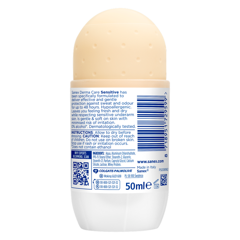 Sanex Derma Care Sensitive 48hr Roll-On Deodorant, 50ml