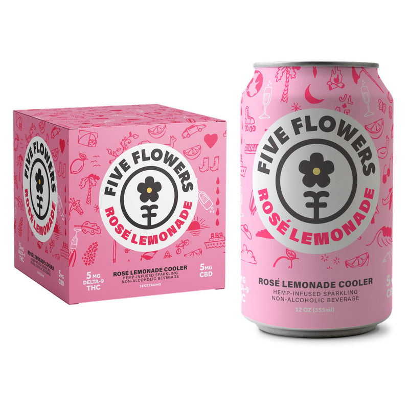 Five Flowers 5mg THC Rose Lemonade 4pk 12oz Can