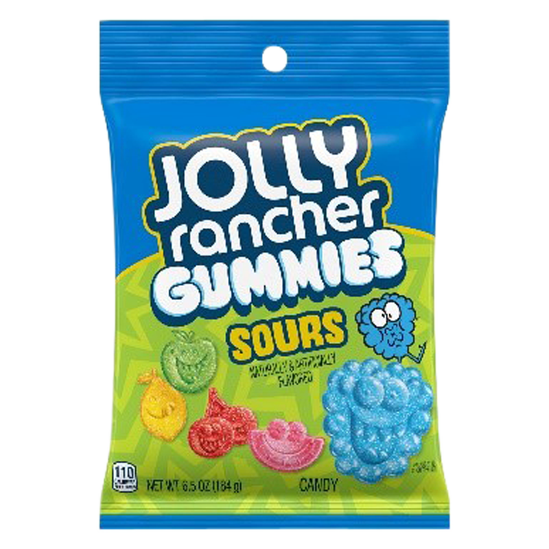 Jolly Rancher Sours Gummies Assorted Fruit Flavors Gummy Candy Bag, 6.5 oz