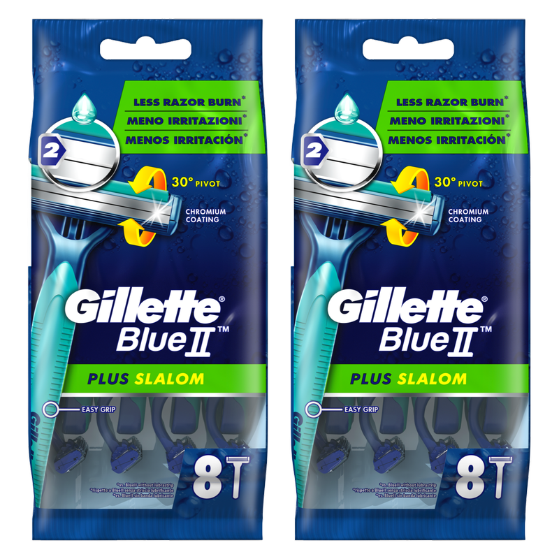 Gillette Blue 2 Plus Slalom Disposable Razors, 2 x 8pcs