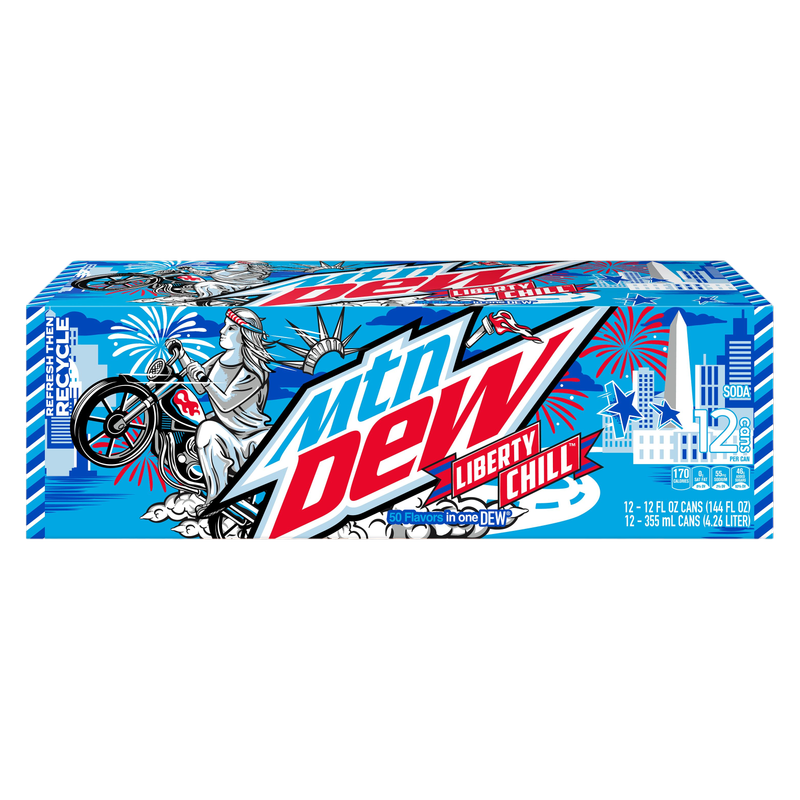 Mtn Dew Liberty Chill Soda 50 Flavors In One DEW 12 Fl Oz, 12 Count