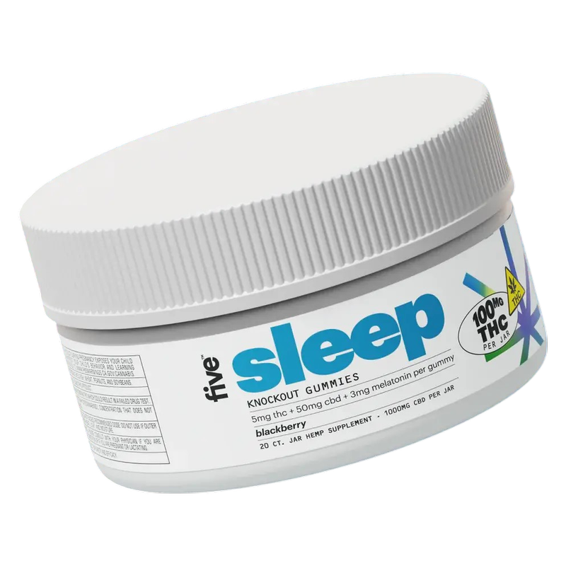 Five Full Spectrum Knock Out, High Potency Sleep Gummy, Blackberry, 50mg CBD, 5mg THC, 40ct