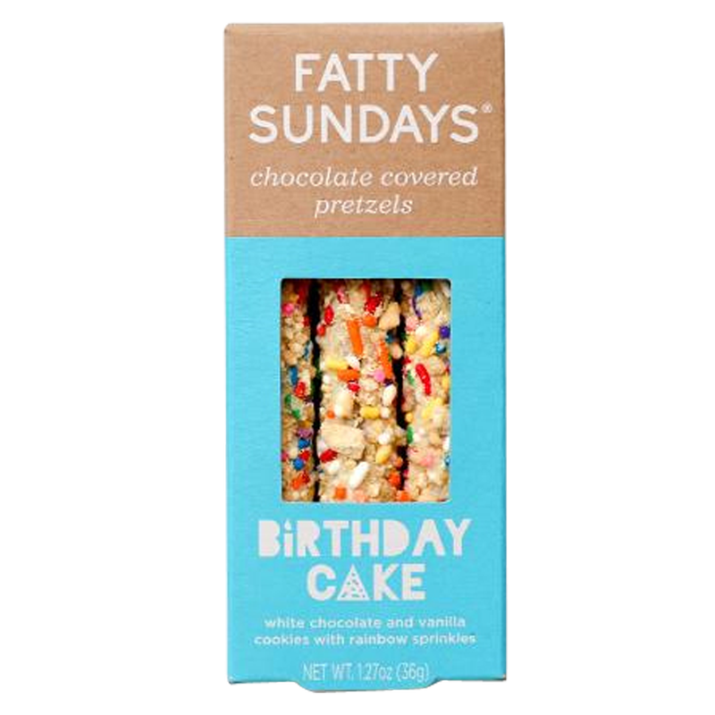 Fatty Sundays Birthday Cake Chocolate Covered Pretzels 3ct box 1.27oz