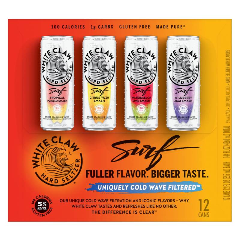 White Claw Hard Seltzer Surf, paquete surtido de 12, latas de 12 oz, Alc. 5.0% Vol.