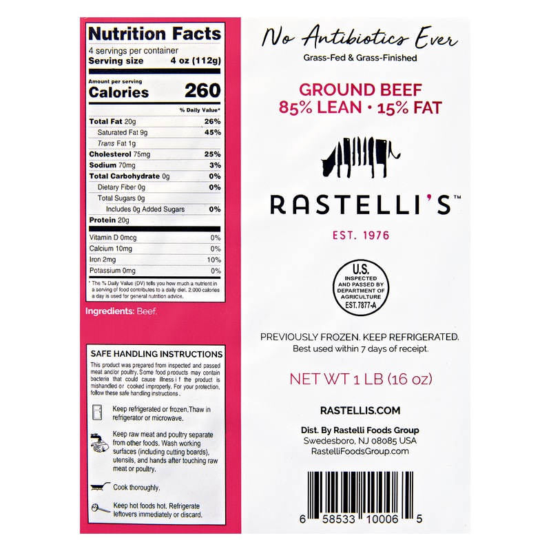 Frozen Grass Fed Ground Beef 85% Lean 15% Fat - 16oz