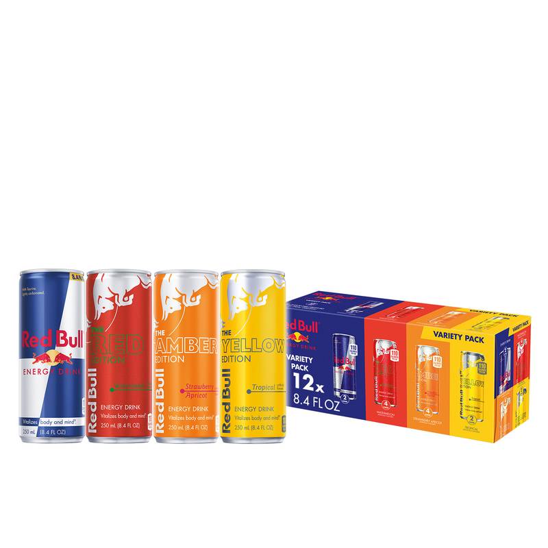 Red Bull Energy Drink Variety Pack Red Bull Energy Drink Red Edition Amber Edition and Yellow Edition 12pk 8.4oz Cans