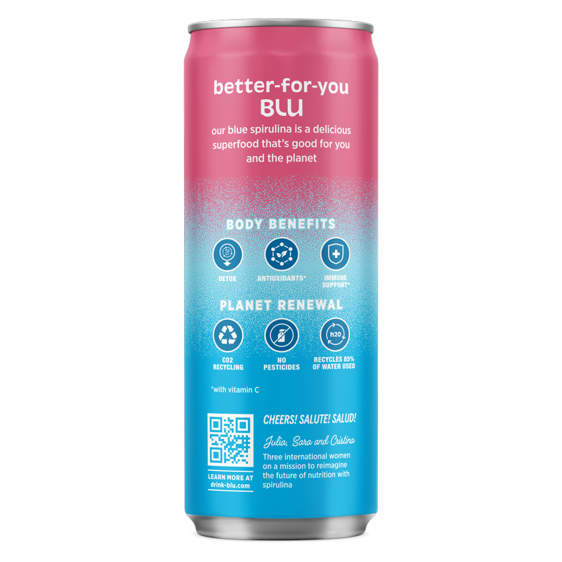 BLUwater Raspberry Yuzu Sparkling Spirulina Beverage 12 oz Can