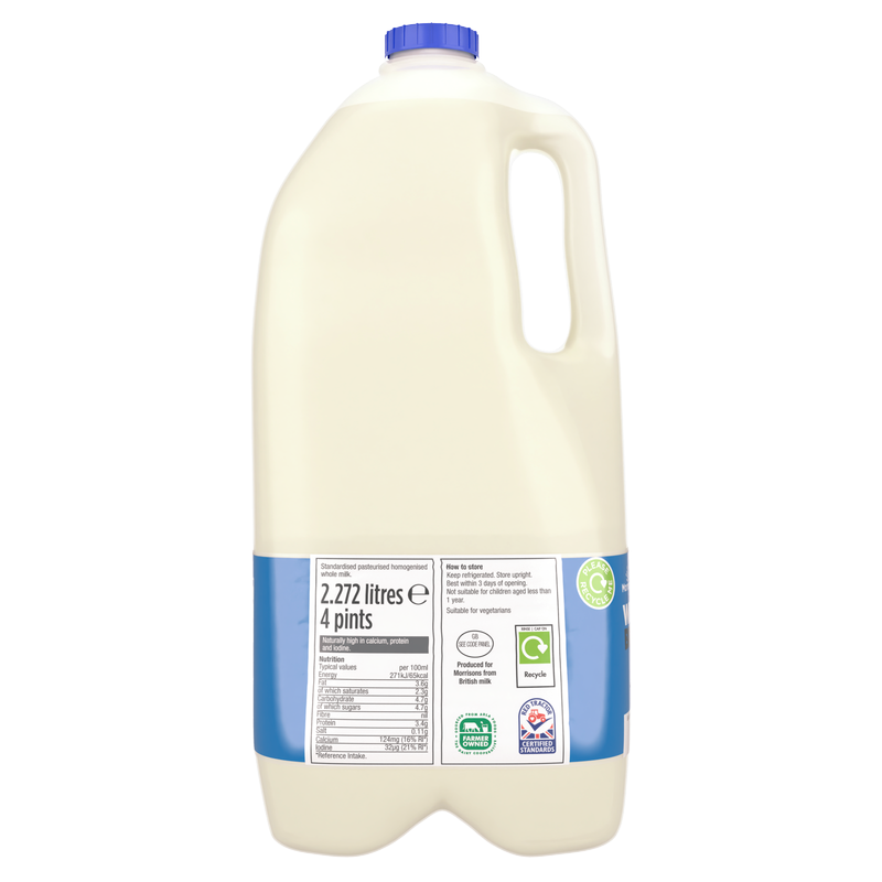 Morrisons British Whole Milk 4 Pint, 2.27L