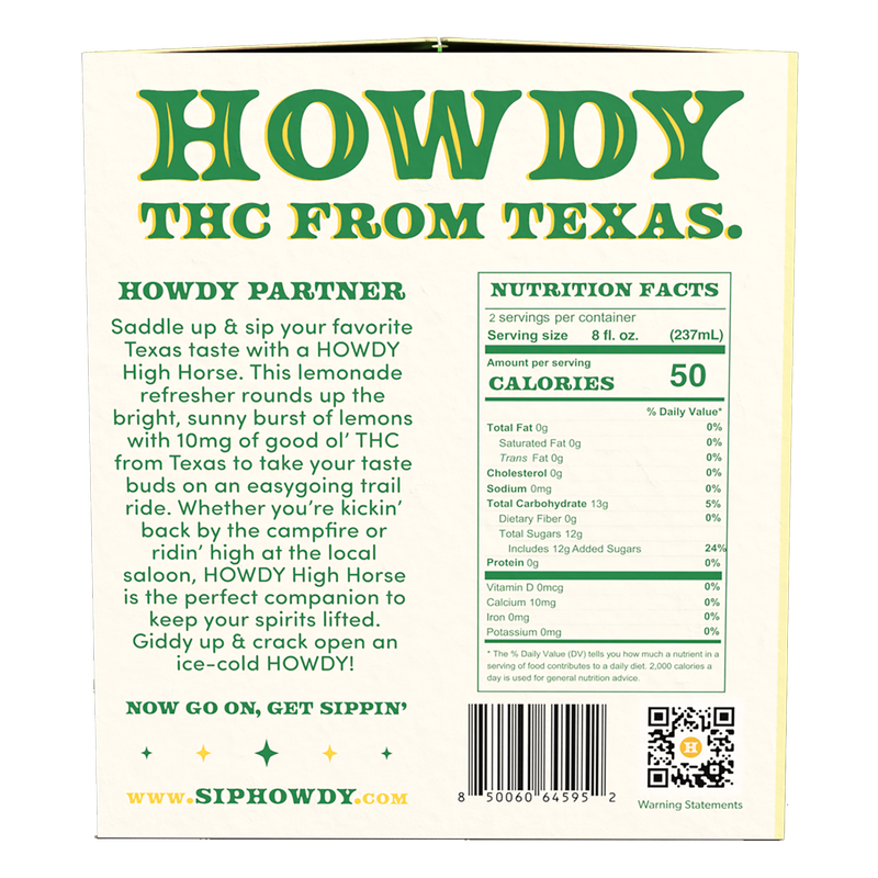 Howdy High Horse 10mg THC Lemonade 4pk 16oz Can