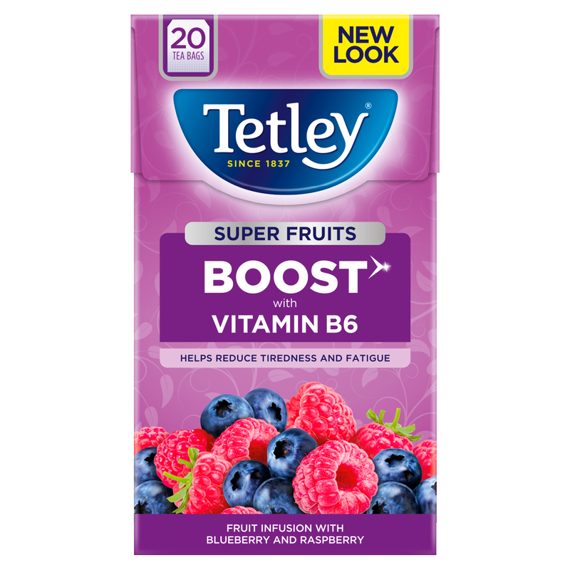 Tetley 20 Super Fruits Boost Blueberry & Raspberry Tea Bags, 40g
