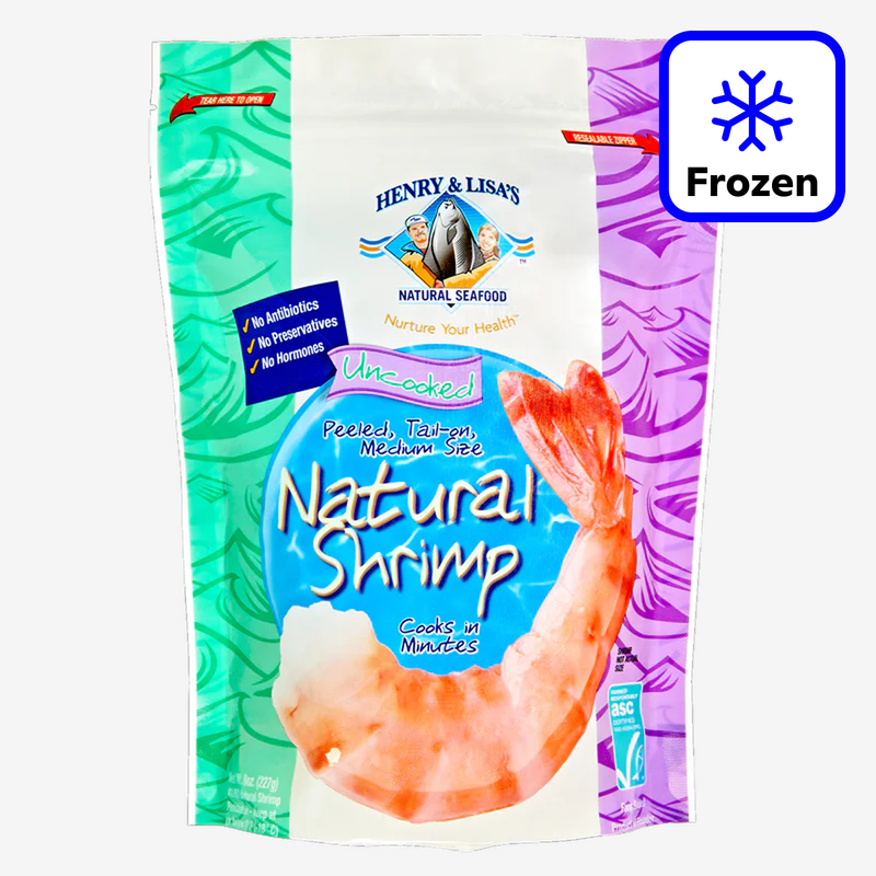Henry & Lisa's Frozen Natural Uncooked Peeled Tail-on Shrimp - 8oz
