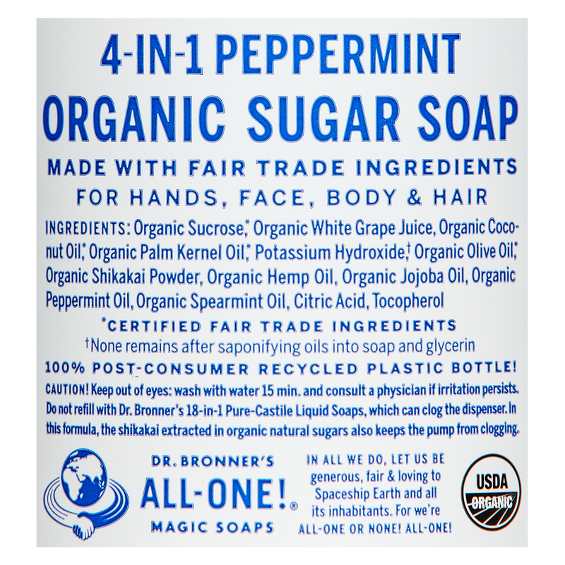 Dr. Bronner's Organic Sugar Soap Peppermint 12oz