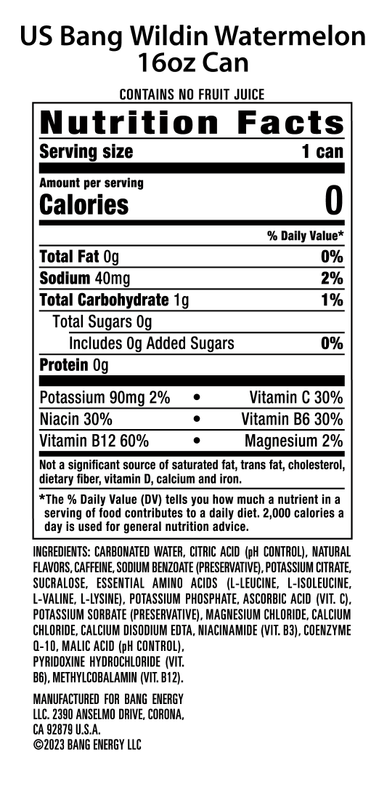 Bang Energy Wyldin Watermelon 16oz Can