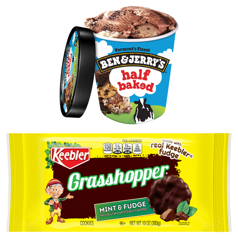Ben & Jerry's Half Baked Pint & Keebler Grasshopper Mint & Fudge Cookies 10oz
