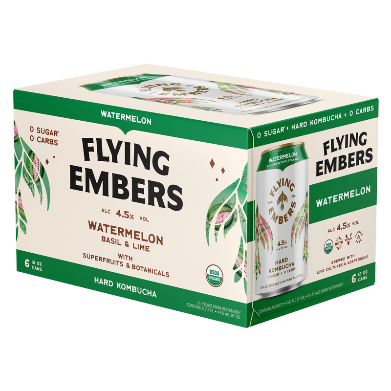 Flying Embers Watermelon Hard Kombucha 6pk 12oz Can 4.5% ABV