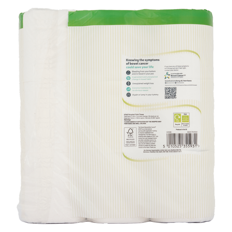 Morrisons 100% Recycled Toilet Roll, 9pcs