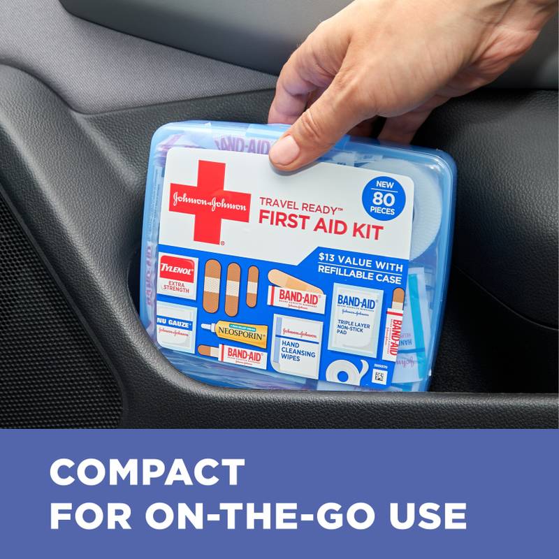 Johnson & Johnson Travel Ready First Aid Kit, 80 Pieces